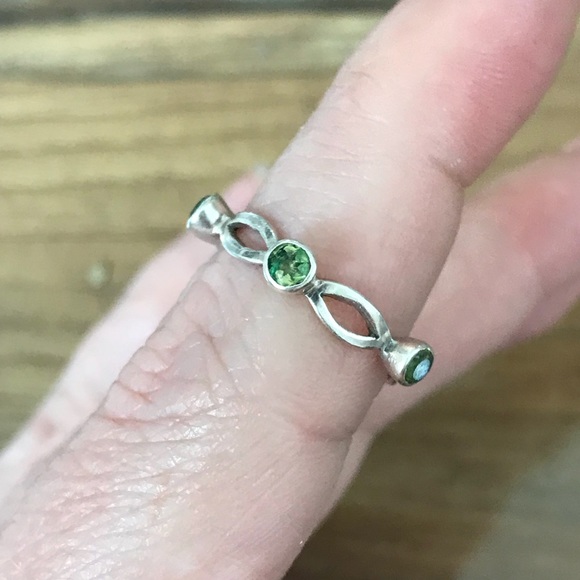 Sterling Silver Peridot Cut Out Stack Ring Taxco 6 - Picture 2 of 4